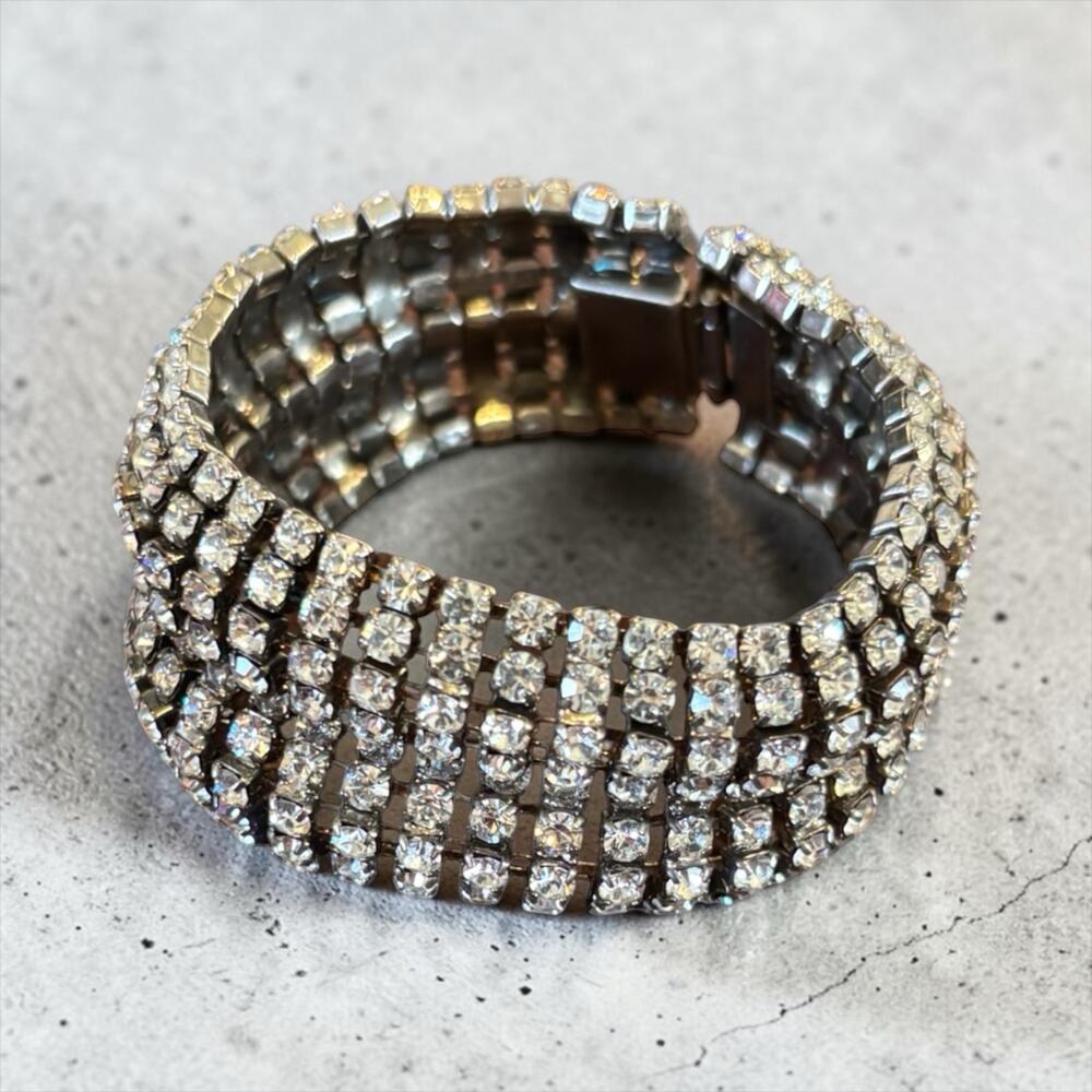 Old Hollywood Rhinestone Waterfall Bracelet Disco Glam Statement Cuff